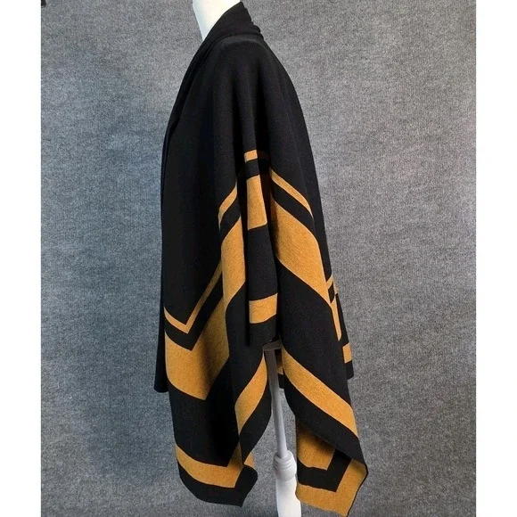 L'Agence Jake Sweater Cape XS S Black Camel Wool Stripe Poncho Quiet Luxury Wrap - Picture 6 of 10